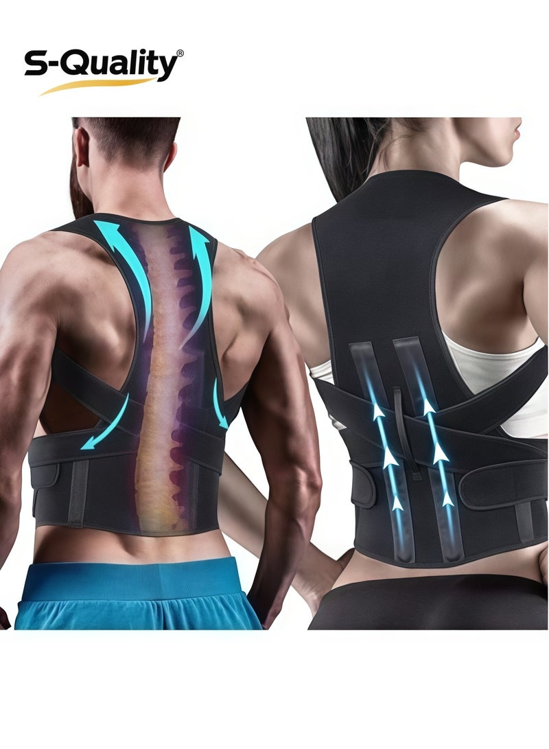 S-Quality Back Brace, Posture Corrector for Women and Men, Back Support Straightener, Upper Back Brace Posture Trainer for Body Correction and Neck and Shoulder, Relieves Pain, Straightens the Back - Image 1