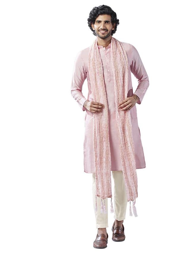 KISAH Mens Duppatta, Cotton Blend Woven Design Pink Duppatta for Men, Free Size - Image 1