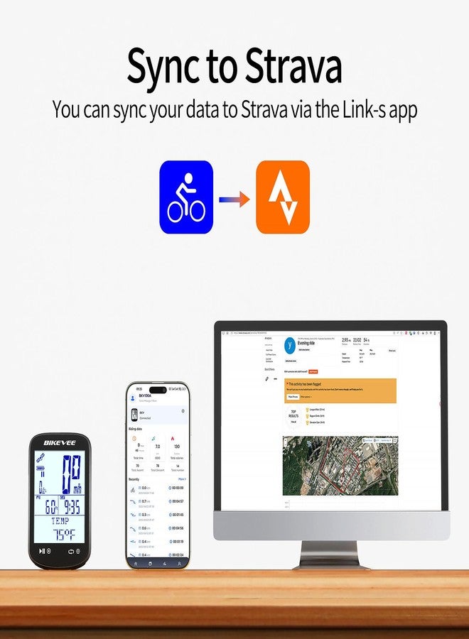 مجموعة كمبيوتر الدراجة اللاسلكي من بايكفي مع نظام تحديد المواقع العالمي (GPS)، عداد السرعة وعداد المسافة، مستشعر الإيقاع، إضاءة خلفية تلقائية وإيقاف تلقائي، مقاوم للماء بمعيار IPX7، شاشة LCD مقاس 2.6 بوصة (مطور حديثًا) - Image 2