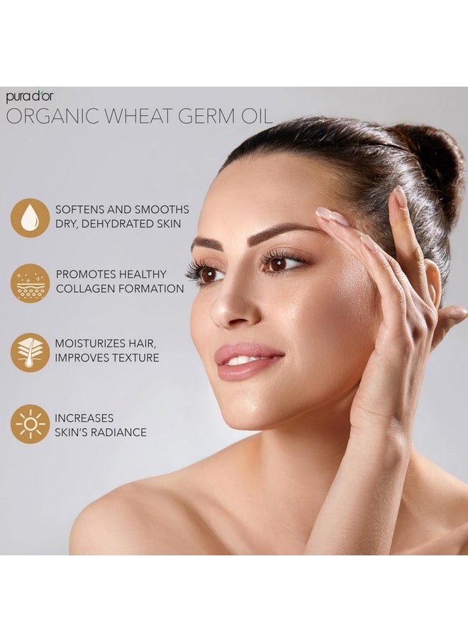 Pura d'or - PURA D'OR 16 Oz ORGANIC Wheat Germ Oil - 100% Pure & Natural USDA Certified Cold Pressed Carrier Oil - Vitamin E Rich, Moisturizing & Nourishing Anti-Aging Properties - Healthy Hair Growth & Skincare - Image 1