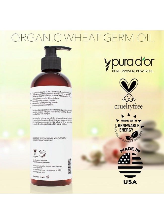 Pura d'or - PURA D'OR 16 Oz ORGANIC Wheat Germ Oil - 100% Pure & Natural USDA Certified Cold Pressed Carrier Oil - Vitamin E Rich, Moisturizing & Nourishing Anti-Aging Properties - Healthy Hair Growth & Skincare - Image 1