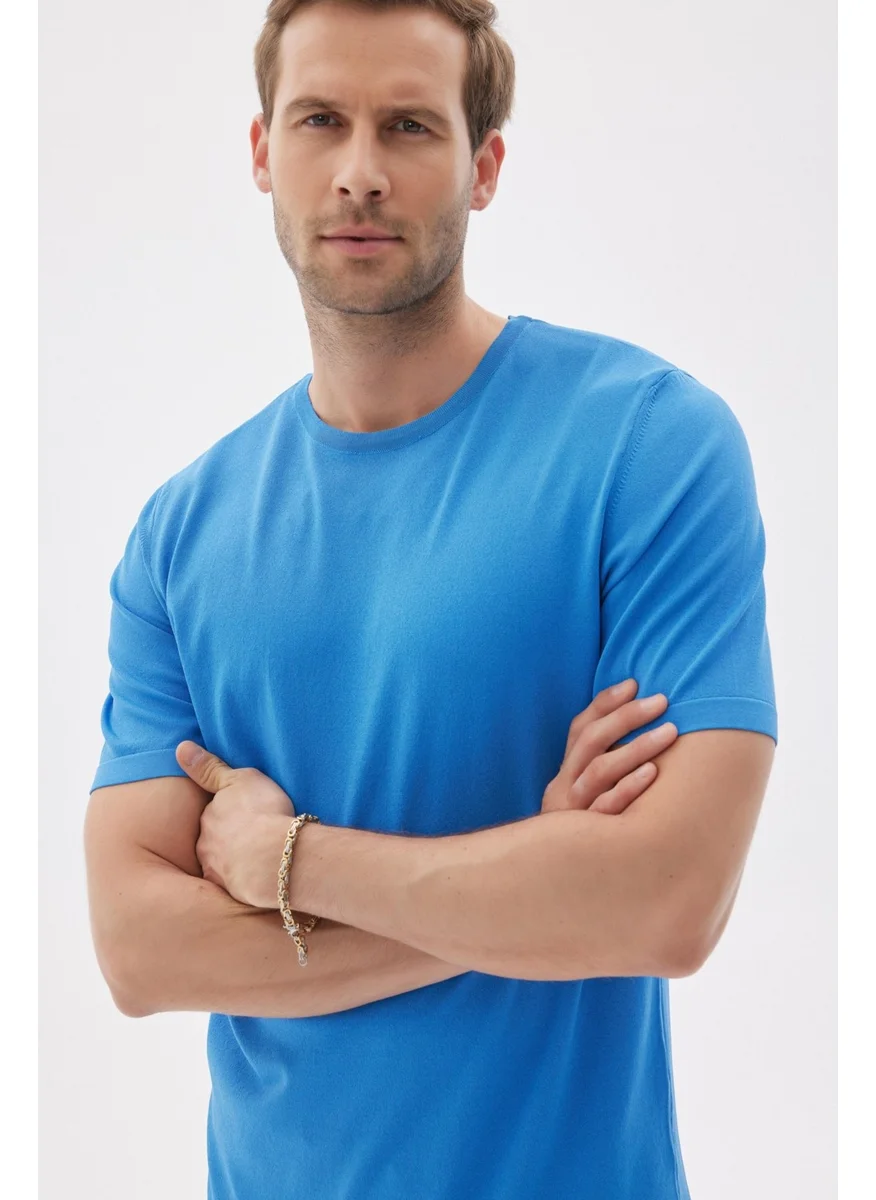 Odelon Limited Men's Plain Short Sleeve Rayon Knitwear T-Shirt in Saxe