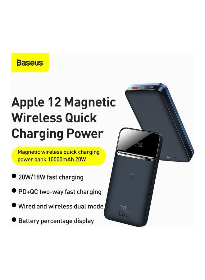 بيسوس باور بانك بطارية متنقلة 10000 mah مغناطيس ماج سيف تدعم الشحن اللاسلكي و الشحن السريع PD بقوة 20 واط مزودة بشاشة رقمية LED -ماركة Baseus 10000 mAh أزرق/أسود - Image 2