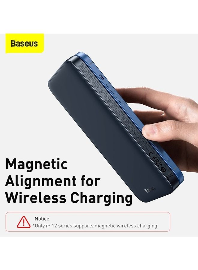 بيسوس باور بانك بطارية متنقلة 10000 mah مغناطيس ماج سيف تدعم الشحن اللاسلكي و الشحن السريع PD بقوة 20 واط مزودة بشاشة رقمية LED -ماركة Baseus 10000 mAh أزرق/أسود - Image 3