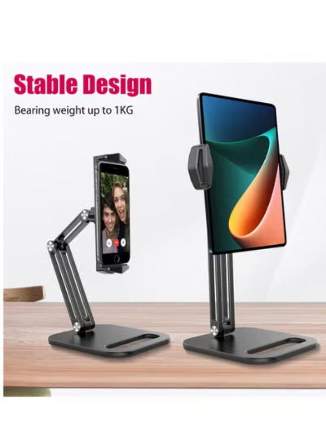 حامل تابلت وموبايل قابل للتعديل – حامل مكتب بذراعين قابلتين للتعديل ودوران 360° وقابل للطي – متوافق مع iPad، iPhone والأجهزة اللوحية - Image 2