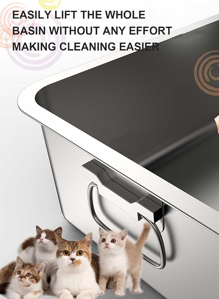 Sharpdo Large Stainless Steel Cat Litter Box Metal Litter Pan with Cat Litter Scoop Cats Toilet - Image 3