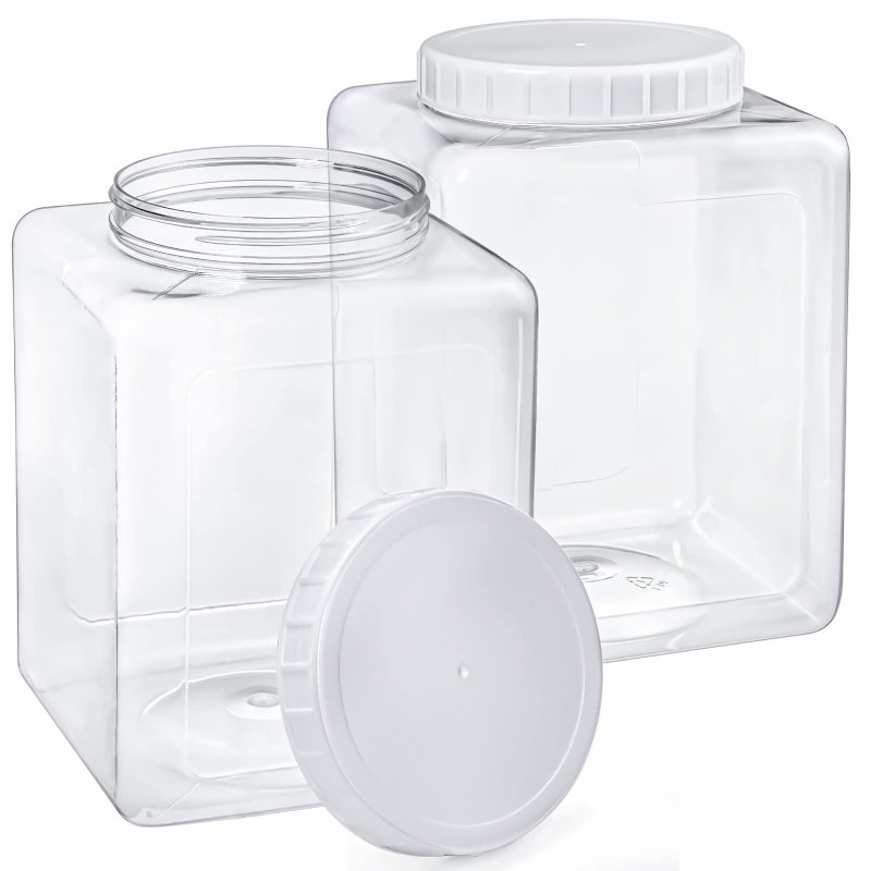 Elsjoy 2 Pack 1.3 Gallon Large Plastic Storage Jars with Lids, Clear Kitchen Storage Containers Square Plastic Food Jar for Dry Food, Candy, Snack - Image 1