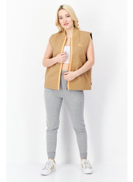 VANS Women Sportswear Fit Embroidered Logo Vest Jacket, Tan  - Image 3