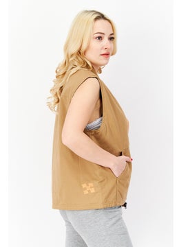 VANS Women Sportswear Fit Embroidered Logo Vest Jacket, Tan  - Image 2