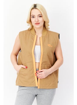 VANS Women Sportswear Fit Embroidered Logo Vest Jacket, Tan  - Image 1