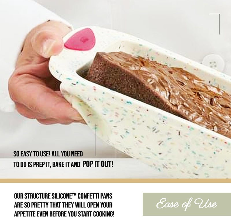 Trudeau 8x8in Confetti Silicone Cake Pan  Reinforced Hybrid of Flexible Silicone and Hard Lining for Shape Stability  Nonstick BPA Free Oven Safe to 428F and Dishwasher Safe - Image 3