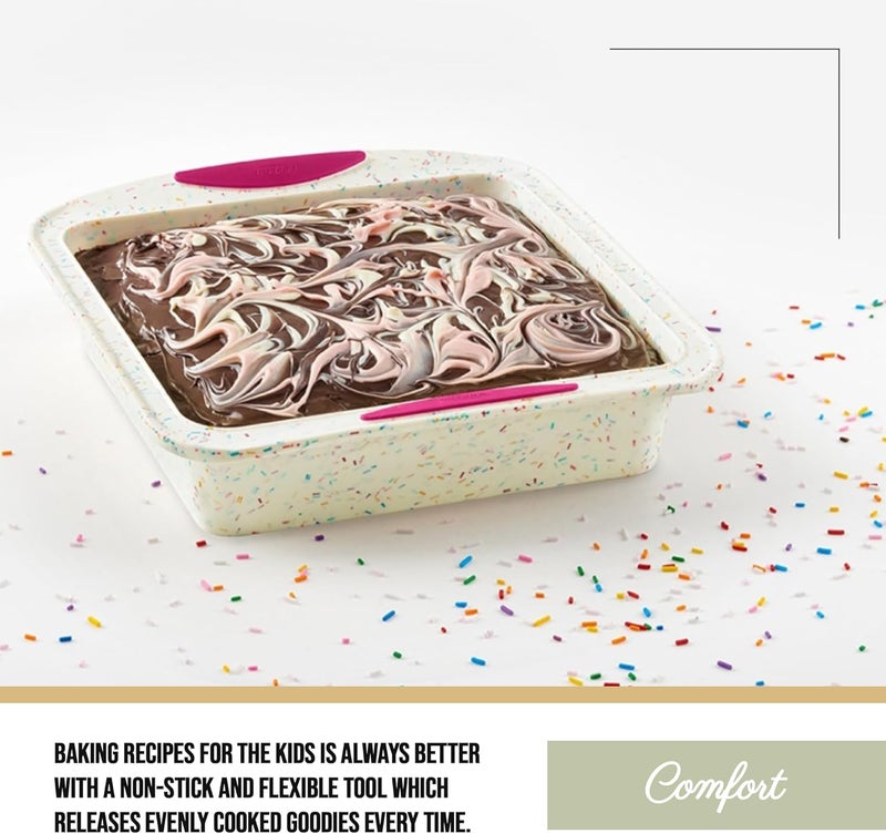 Trudeau 8x8in Confetti Silicone Cake Pan  Reinforced Hybrid of Flexible Silicone and Hard Lining for Shape Stability  Nonstick BPA Free Oven Safe to 428F and Dishwasher Safe - Image 5