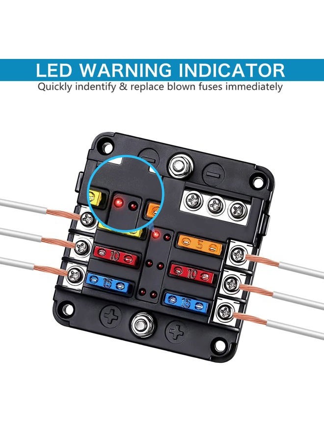tatida 6 Way Fuse Block,12V Blade Fuse 6 Circuit ATC/ATO Waterproof Fuse Box Holder with LED Indicator Waterpoof Cover for 12V/24V Automotive Truck Boat Marine RV Van Vehicle - Image 4