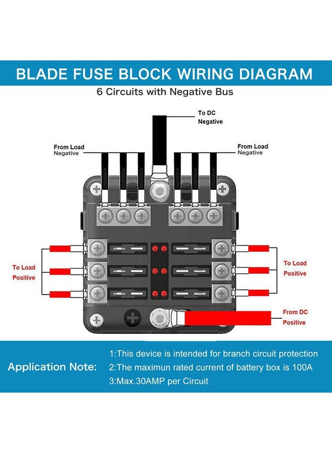 tatida 6 Way Fuse Block,12V Blade Fuse 6 Circuit ATC/ATO Waterproof Fuse Box Holder with LED Indicator Waterpoof Cover for 12V/24V Automotive Truck Boat Marine RV Van Vehicle - Image 5