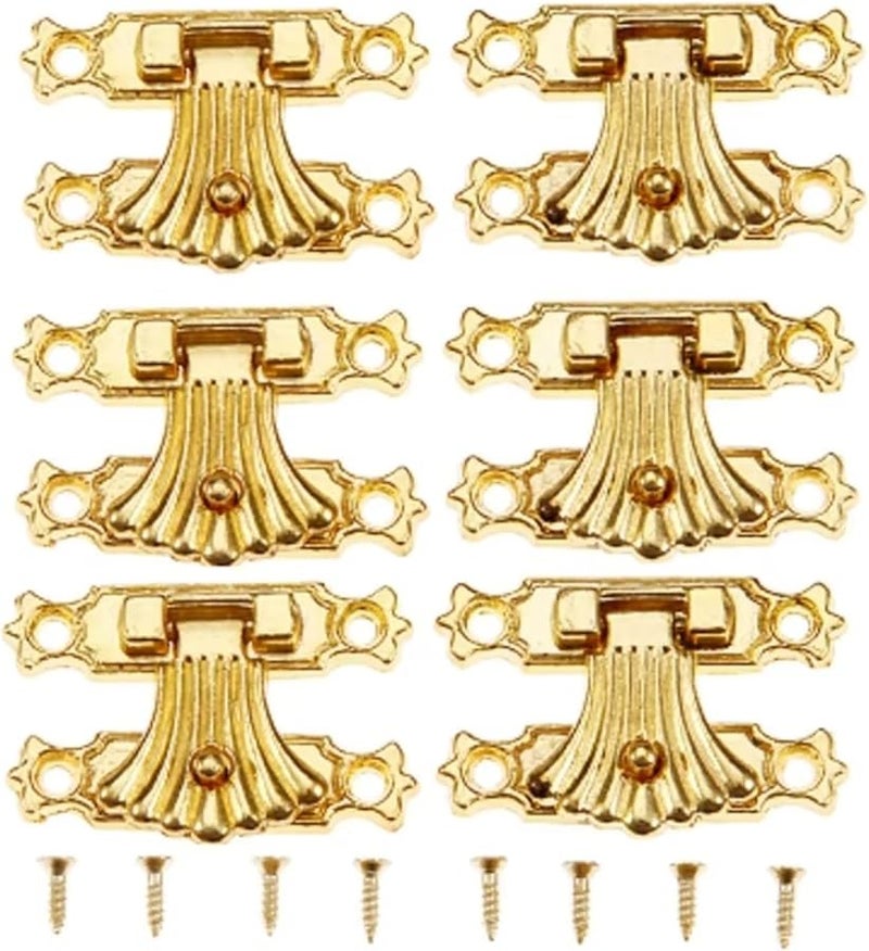 6Pcs Gold Vintage Flower Lock Latches 37x24mm Jewelry Box Hasps with Screws - Image 2