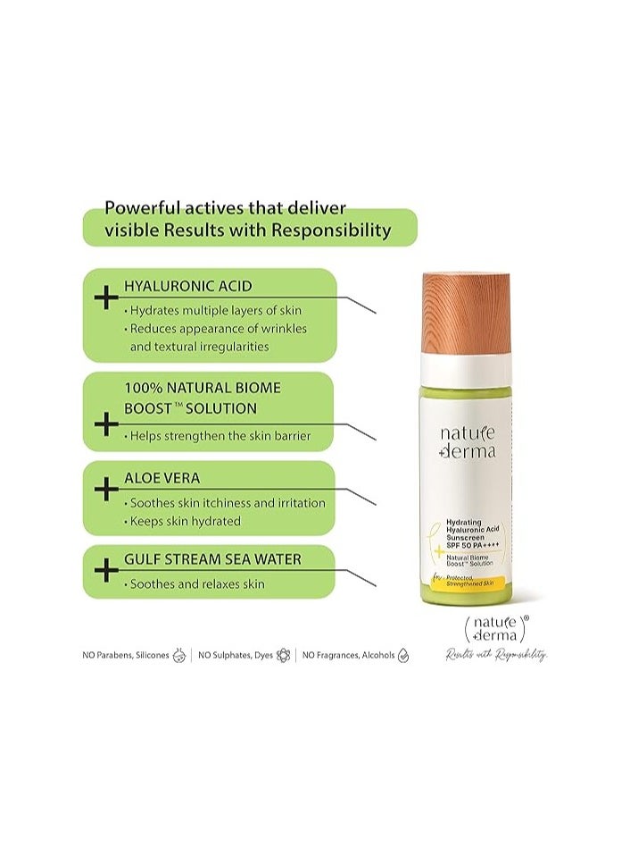 Nature Derma - Hydrating Hyaluronic Acid Sunscreen Spf 50 Pa++++ Protection Against Sunburn And Sun Damage 50Ml - Image 1