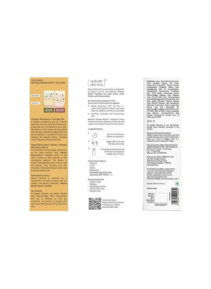 Nature Derma - Hydrating Hyaluronic Acid Sunscreen Spf 50 Pa++++ Protection Against Sunburn And Sun Damage 50Ml - Image 1