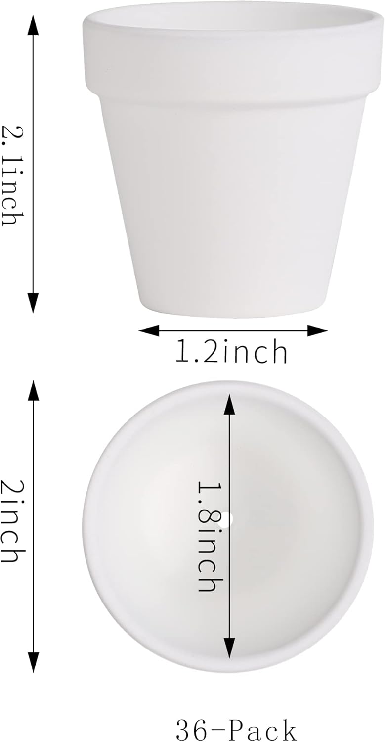 Yishang 2 inch White Small Terracotta Pots with Drainage HolesMini Clay Ceramic Pottery PlanterCactus Flower Nursery Terra Cotta Potsfor IndoorOutdoor Succulent PlantsCrafts36 Pack - Image 2