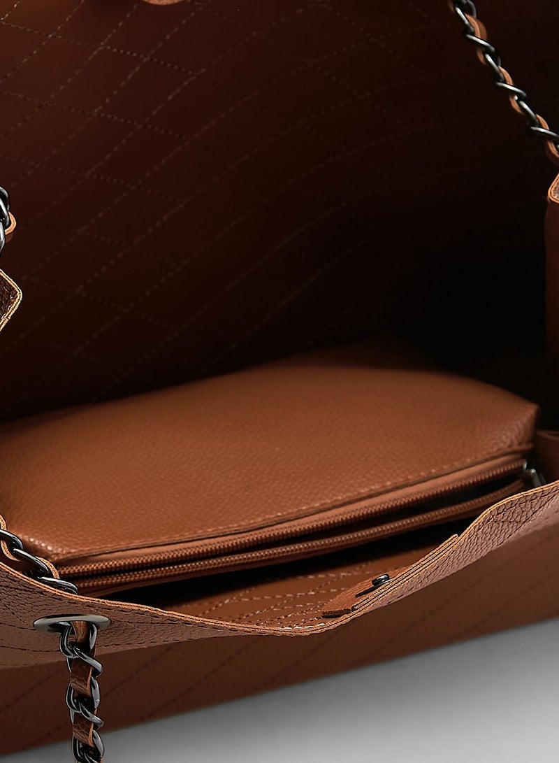 Quilted Chain Handle Tote Handbag