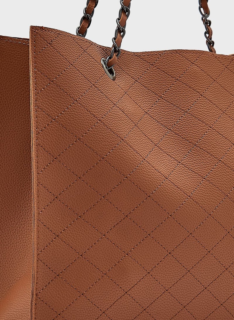 Quilted Chain Handle Tote Handbag