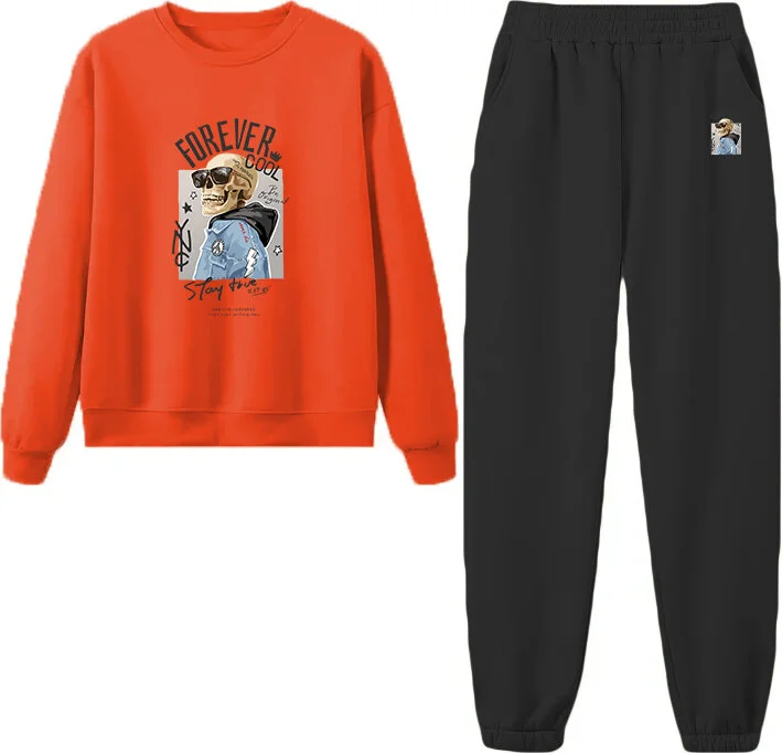 دوغ فش Tracksuit Set Oversize Forevercool Printed Tracksuit Set,lover,couple Combination Orange