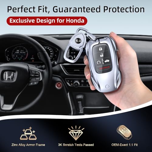 saxsion for Honda Key Fob Cover with Keychain - 2026 2025 2024 2023 2022 2016-2021 Civic Accord CR-V Pilot HR-V Ridgeline Odyssey Passport Key Fob Case Protector (Fashion Silver，For Honda-B) - Image 2