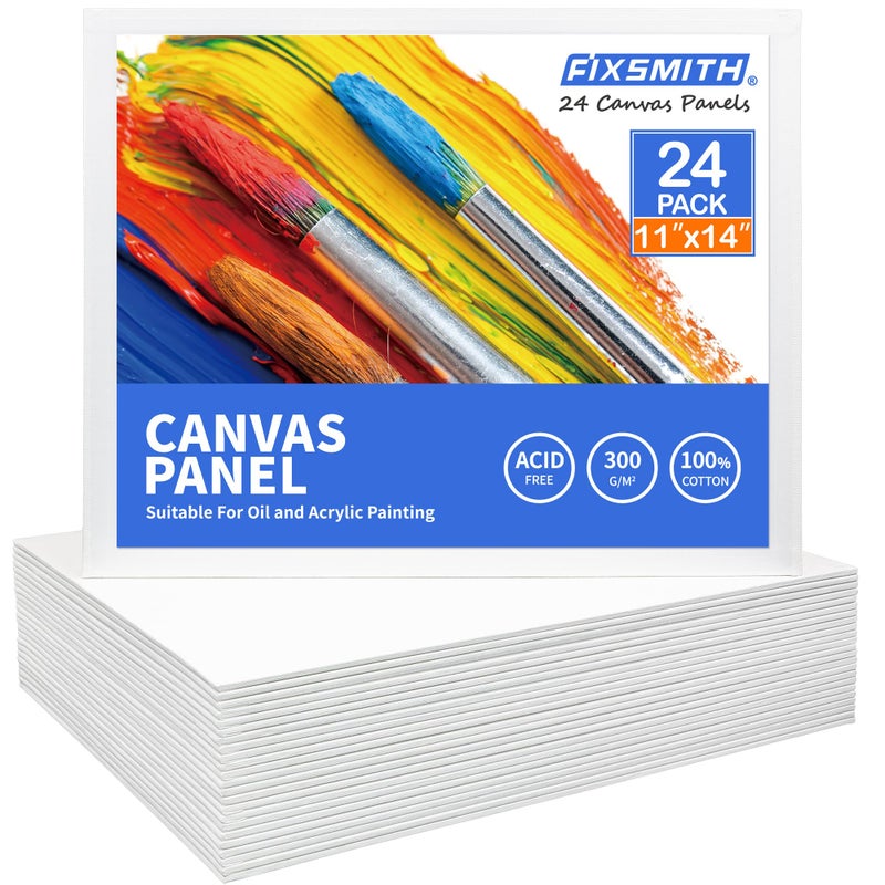 FIXSMITH Canvas Boards for Painting 11x14 Inch Super Value 24 Pack Paint Canvases White Blank Canvas Panels 100 Cotton Primed Canvas for Painting Painting Art Supplies