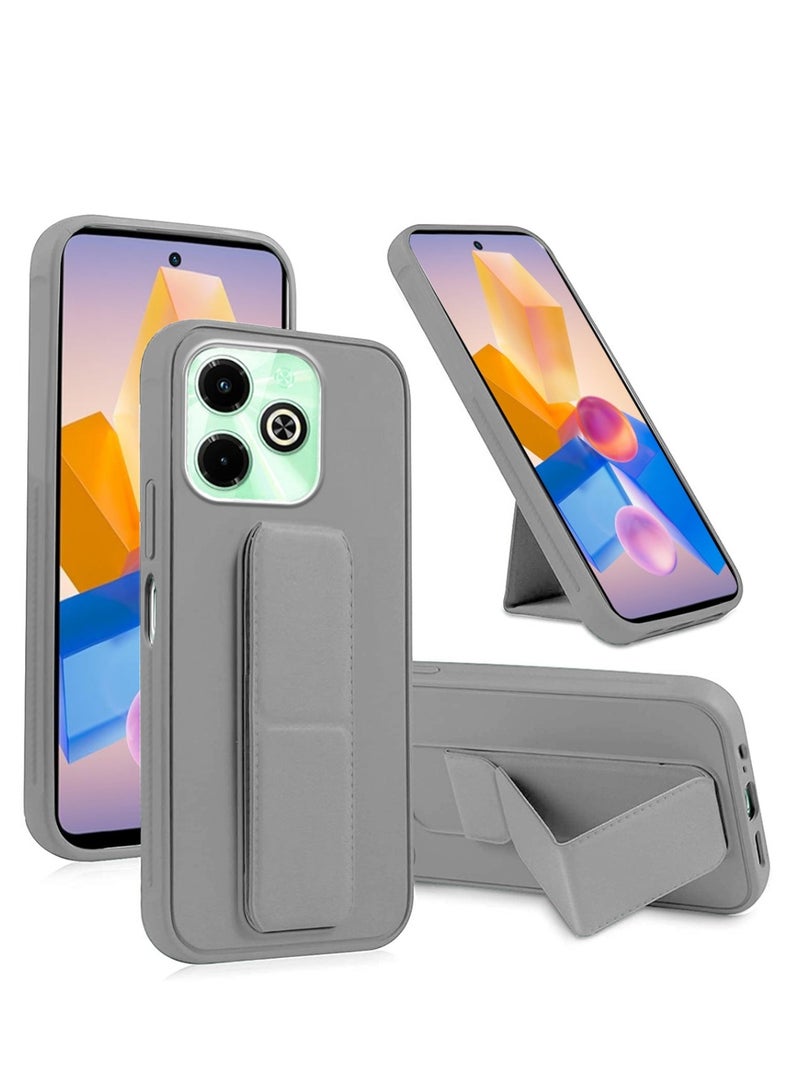 Techie Premium Silicone Magnetic Secure Hand Grip Case Holder with Foldable Kickstand for Infinix Hot 40i – Gray  - Image 1