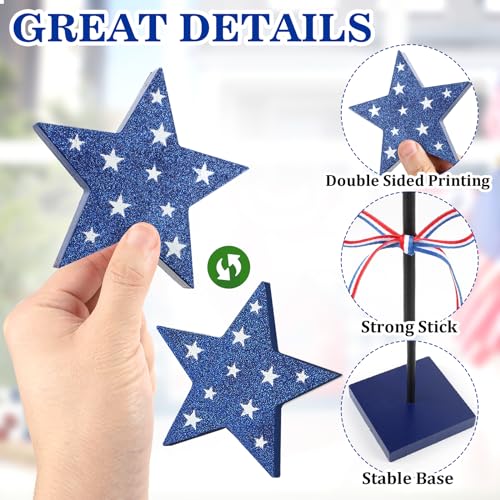 Hedeey 4th of July Tiered Tray Decor Wooden Star Set, 3 Pcs Memorial Day Table Decorations, Rustic Patriotic Tabletop Home Decor, Red White and Blue Decorations for Home (Shiny) - Image 5