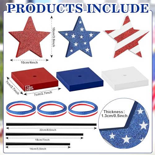Hedeey 4th of July Tiered Tray Decor Wooden Star Set, 3 Pcs Memorial Day Table Decorations, Rustic Patriotic Tabletop Home Decor, Red White and Blue Decorations for Home (Shiny) - Image 4
