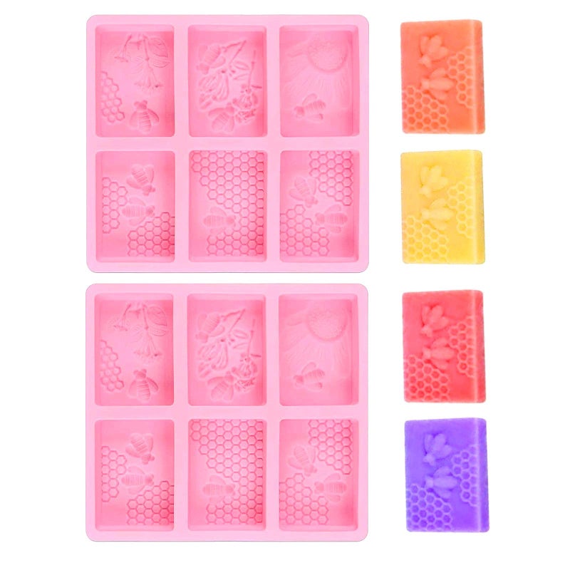 DDlife 2Pcs Rectangle Bee Silicone Soap Molds Honeycomb Molds for Chocolate Jelly Candy Homemade Craft Making
