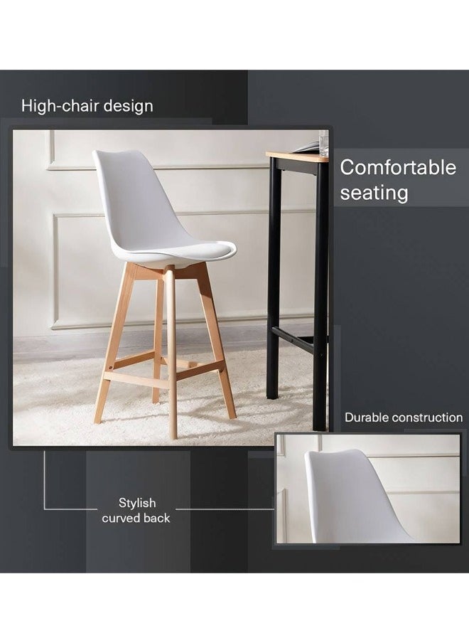 Taimi - High-Rise Bar Chair - Wooden Restaurant Chair with Padded Seat and Comfortable Backrest Versatile for Restaurants, Homes and Cafes White - Image 1