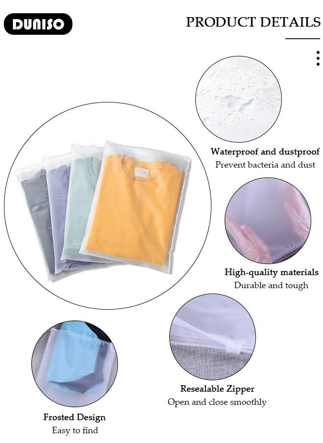 DUNISO 25 Pcs Frosted Clothes Packaging Bags for Shipping, Reusable Frosted Zipper Plastic Bags for Clothing Travel Storage Bags, Multifunctional Clear Plastic Apparel Bag, Resealable Apparel Zip Slider Bags for for Underwear, Towels, Shoes, Clothes, Cosmetics, Toiletries  - Image 2
