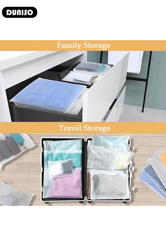 DUNISO 25 Pcs Frosted Clothes Packaging Bags for Shipping, Reusable Frosted Zipper Plastic Bags for Clothing Travel Storage Bags, Multifunctional Clear Plastic Apparel Bag, Resealable Apparel Zip Slider Bags for for Underwear, Towels, Shoes, Clothes, Cosmetics, Toiletries  - Image 3