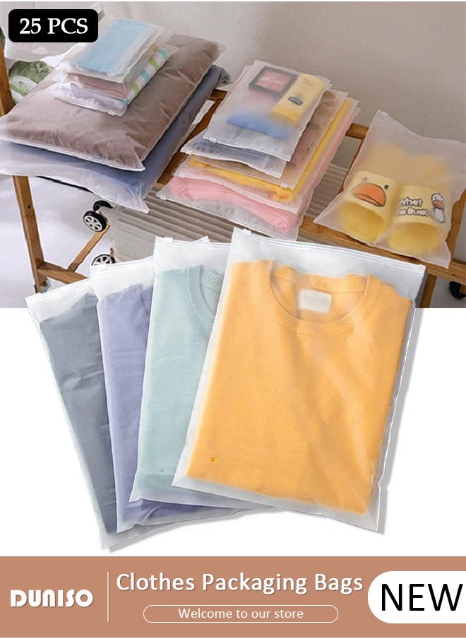 DUNISO 25 Pcs Frosted Clothes Packaging Bags for Shipping, Reusable Frosted Zipper Plastic Bags for Clothing Travel Storage Bags, Multifunctional Clear Plastic Apparel Bag, Resealable Apparel Zip Slider Bags for for Underwear, Towels, Shoes, Clothes, Cosmetics, Toiletries  - Image 1
