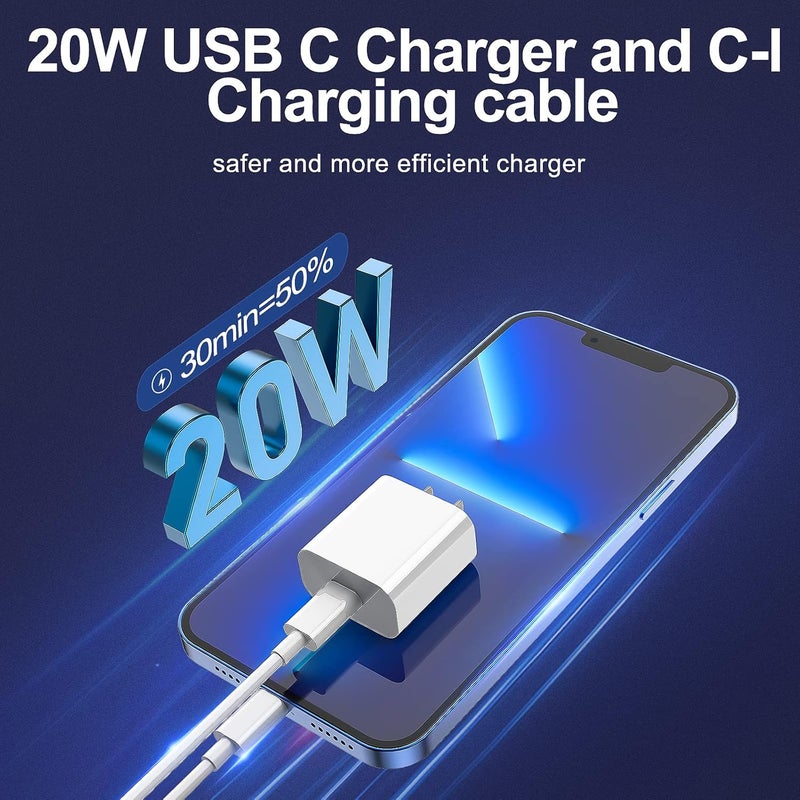 FEEL2NICE iPhone Fast Charger 4Pack [Apple MFi Certified] 2 pcs Apple Type C Wall Charger Block with 2 pcs 6FT Long USB C to Lightning Cable Fast Charging Cord for iPhone 14 13 12 11 Pro Max/SE 2022/ipad - Image 3