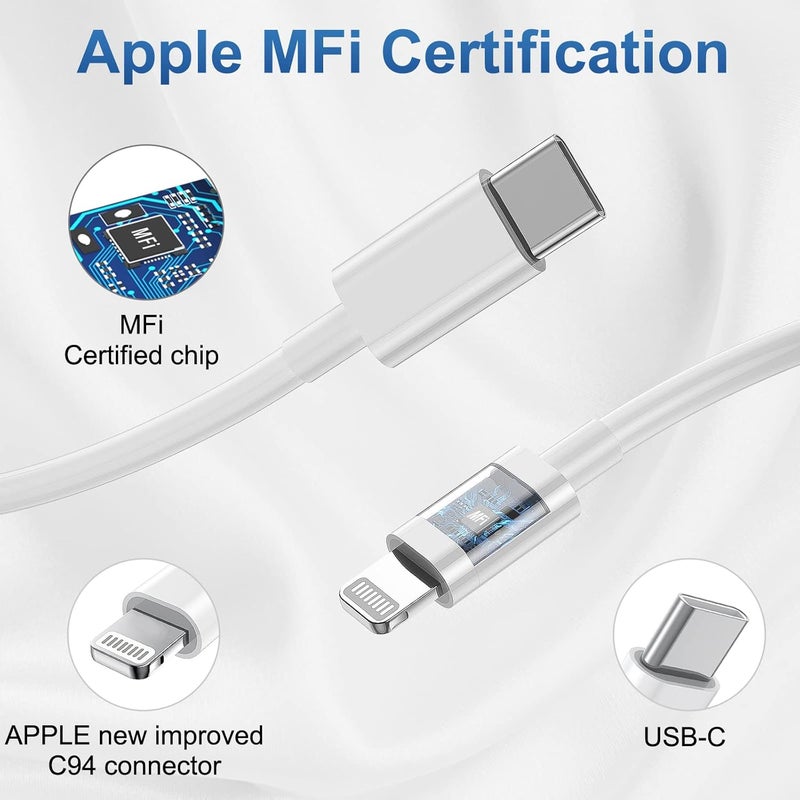 FEEL2NICE iPhone Fast Charger 4Pack [Apple MFi Certified] 2 pcs Apple Type C Wall Charger Block with 2 pcs 6FT Long USB C to Lightning Cable Fast Charging Cord for iPhone 14 13 12 11 Pro Max/SE 2022/ipad - Image 4