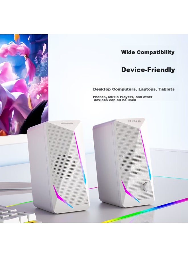 KONKA Kf30 Speaker, Wired Computer Speaker, Portable Laptop Desktop Home Use, Small Subwoofer, High-quality White - Image 3
