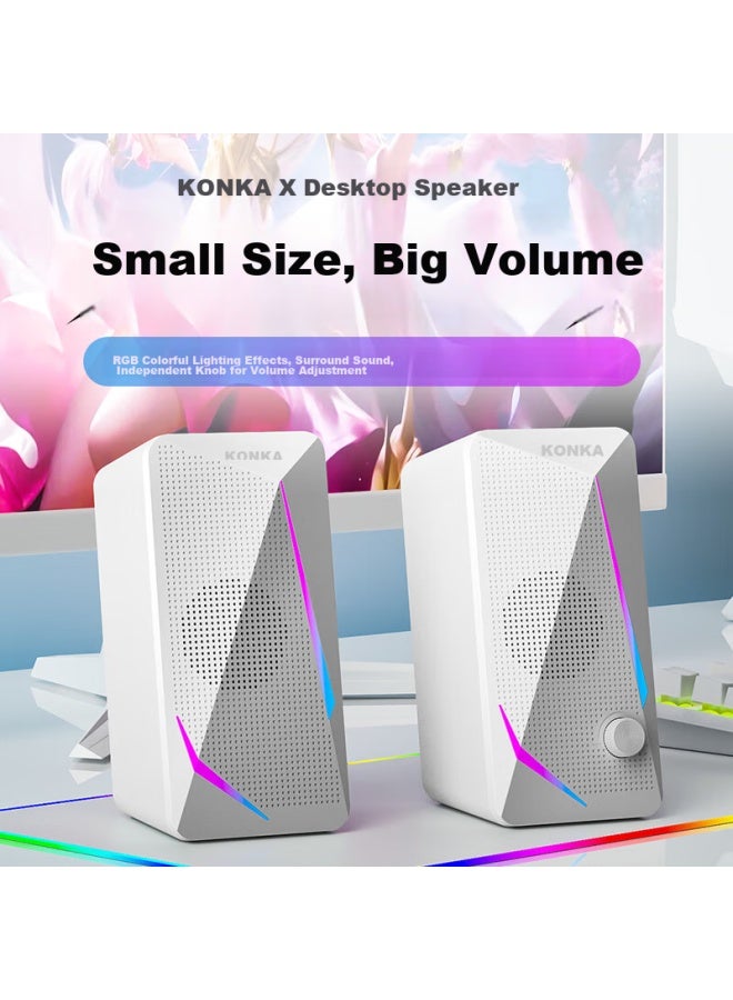 KONKA Kf30 Speaker, Wired Computer Speaker, Portable Laptop Desktop Home Use, Small Subwoofer, High-quality White - Image 1