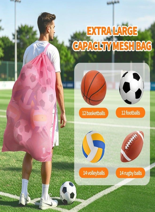 ناتشرال ستايل حقيبة رياضية شبكية كبيرة شديدة التحمل بتصميم طبيعي، مقاس 40 بوصة × 30 بوصة، حقيبة كرة قدم برباط وحزام كتف قابل للتعديل، حقيبة معدات رياضية لكرة السلة وكرة القدم والكرة الطائرة ومعدات السباحة (لون وردي) - Image 3