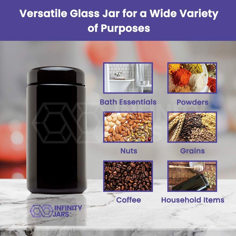 Infinity Jars جرار إنفينيتي 500 مل (17 أونصة سائلة) طويلة كبيرة سوداء زجاجية فوق بنفسجية بفتحة واسعة بغطاء لولبي (1) - Image 5