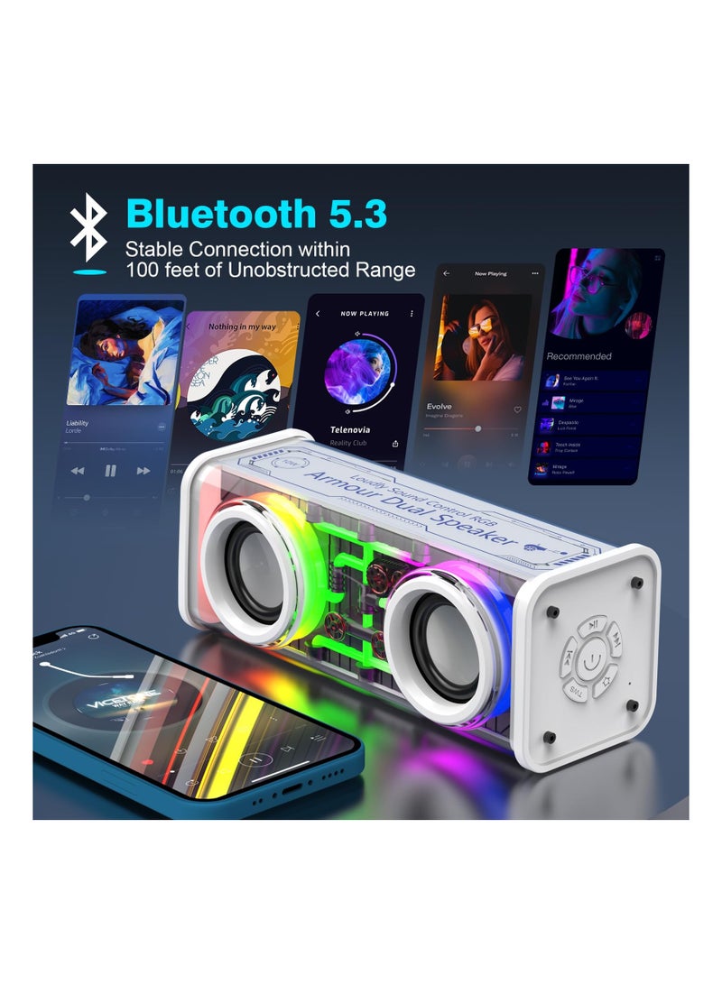 SOLARAE Portable Bluetooth Speaker with 10W Stereo Sound, Transparent Design & Colorful LED Lights, Bluetooth 5.3, TWS Pairing, Ideal for Home, Camping, and Birthday Parties (1 Pack) - Image 3