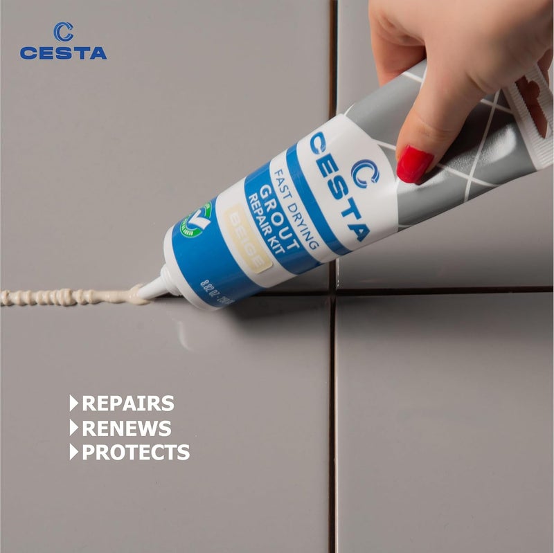 CESTA Tile Grout Repair Kit – Squeeze Tube, Fast Drying, Waterproof Tile Grout Paint to Restore & Renew Tile Joints Line for Bathroom, Kitchen, Shower & Floor Tile (Beige, 8.8 oz) - Image 5