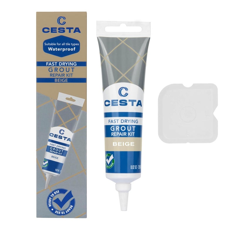 CESTA Tile Grout Repair Kit – Squeeze Tube, Fast Drying, Waterproof Tile Grout Paint to Restore & Renew Tile Joints Line for Bathroom, Kitchen, Shower & Floor Tile (Beige, 8.8 oz) - Image 1