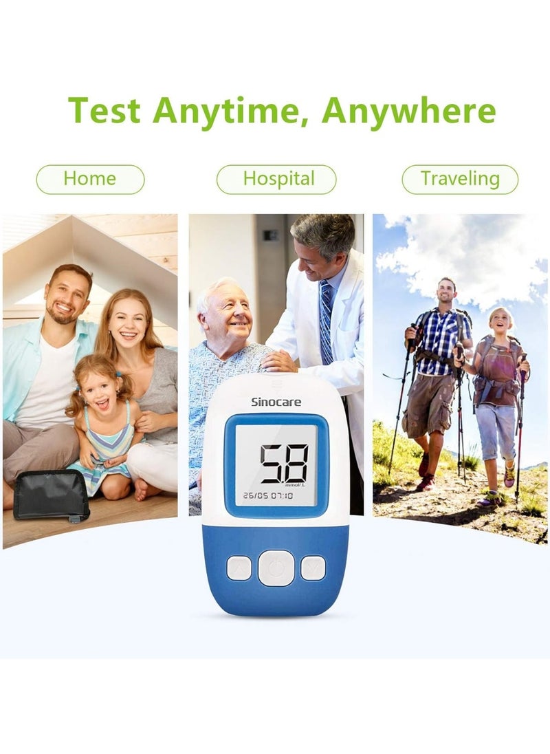 SINOCARE - Blood Glucose Monitor Diabetes Test Kit with 200 Memory Capacity Blood sugar monitor with 50 Test Strips and 50 Lancets in mmol/L - Image 1