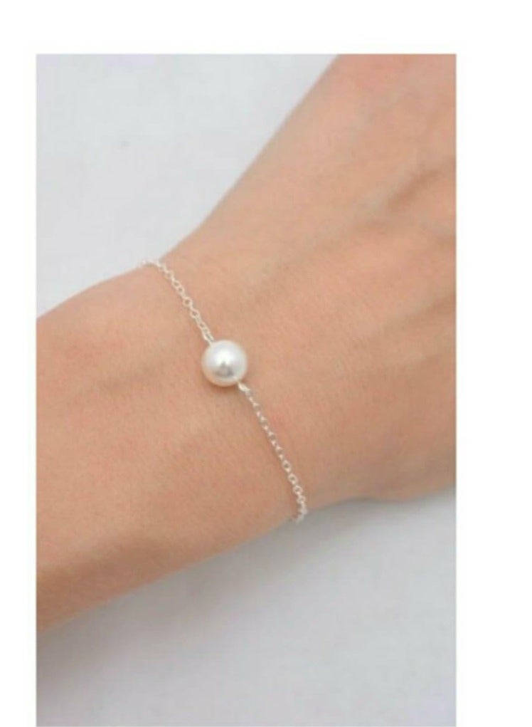 RA accessories Women's Elegant Bracelet Of Silvery Chain & Off-White Pearls - Image 1