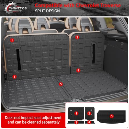 Thinzyou Cargo Mat Compatible with 2024 2025 Chevrolet Traverse (NOT Limited)/2024 2025 GMC Acadia/2025 Buick Enclave Cargo Liner Back Seat Cover Chevy Traverse Accessories (Trunk Mat+Backrest Mats) - Image 5