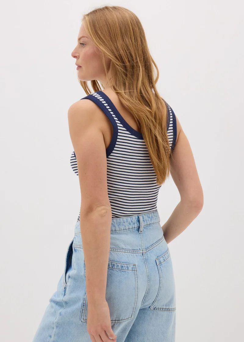 Matalan Navy Stripe Ribbed Scoop Neck Vest Top