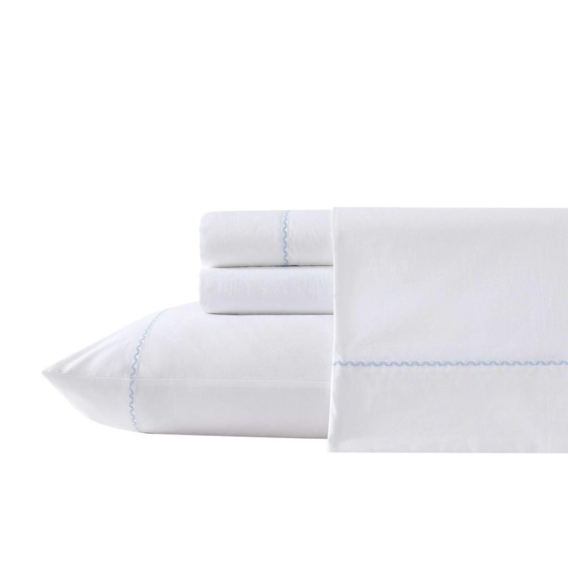 Laura Ashley Queen Size Sheet Set Crisp Breathable Cotton Percale Bedding with Fitted Sheet and Pillowcases Lightweight Bed Set Deep Pocket College Dorm Room Essentials Pastel Blue - Image 2