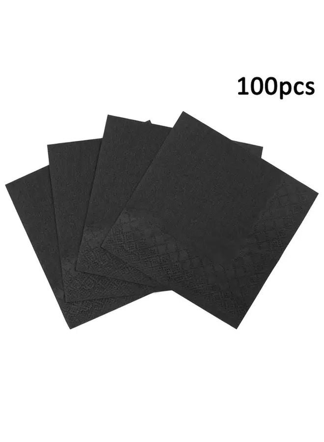 100 قطعة من مناديل الكوكتيل السوداء 2 طبقات مقاس 5 × 5 بوصة مطوية لحفلات الزفاف والحفلات والعشاء - Image 1